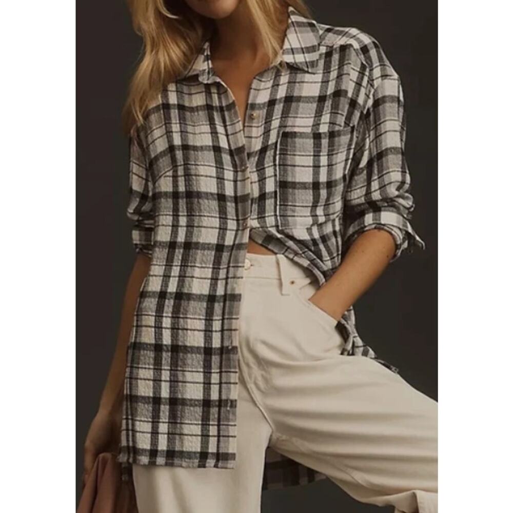 Anthropologie Pilcro Longline Relaxed Plaid Buttondown size M